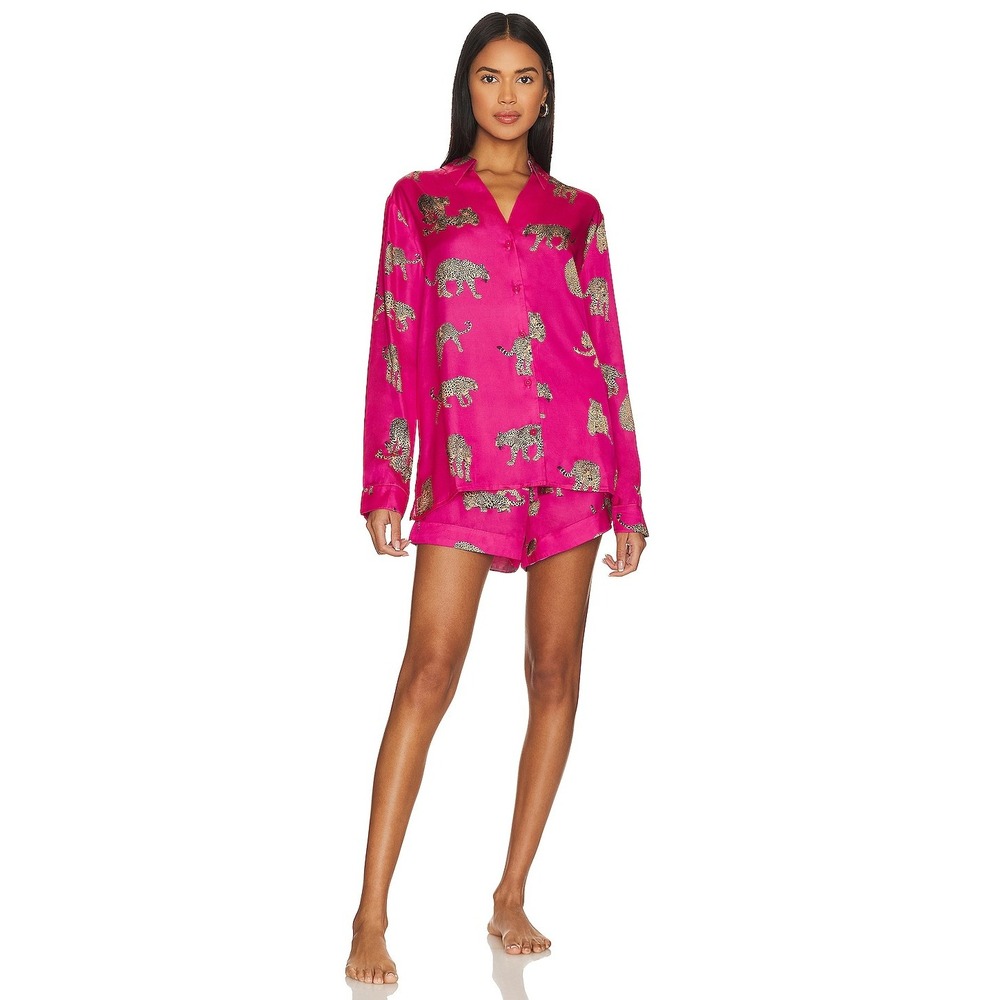 Revolve X Show Me Your Mumu PJ Set Women XL Pink Leopard Early Riser Silky Set